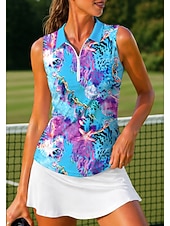 preiswerte Damenbluse-Damen Abstrakt Oberteile Sporthemd Golf-Poloshirt Tennis Shirt Ärmellos Reißverschluss Blumen UPF50+ UV-beständig Hohe Elastizität Feuchtigkeitsableitend Atmungsaktiv Tennis Golfspiel Pickleball