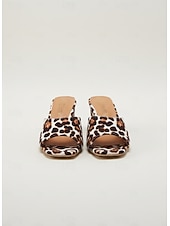 cheap Slide Sandals-Women's Leopard Print Slide Sandals - Open Toe Cheetah Pattern Block Heel Mules - Trendy Animal Print Slip-On Shoes for Summer Vacations &amp; Poolside Lounging