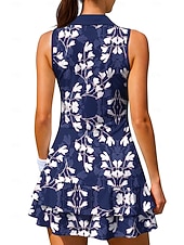 Χαμηλού Κόστους Φόρεμα Γυναικών-Γυναικεία Άνθινο Άνθινο / Βοτανικό Φόρεμα τένις Αθλητικό φόρεμα Αμάνικο Λουλουδάτο Αναπνέει Τέννις Γκολφ Μπάντμιντον Περιλαίμιο Polo Γιακά με φερμουάρ Φορέματα Αθλητική μπλούζα Μπλε και Άσπρο
