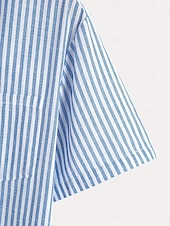 abordables Vacaciones-Hombre Camisa Camisa de lino Camisa de verano Camisa de playa camisa hawaiana Tiras verticales Casual Diario Azul Piscina Rosa Manga Corta Cuello Primavera verano Ropa