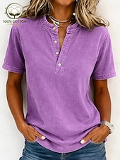  Per donna Maglia Henley Vintage Moda Elegante Manica Corta Top Regolari Casuale Spiaggia Blu Nero Viola Arancione Cachi Primavera