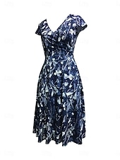 economico Abito Floreale-Per donna Mini Abito Abito a Portafoglio Abito a trapezio Abito aderente e svasato Formale Ad aletta Quotidiano Ufficio Vestibilità regolare Floreale Grafico Manica Corta Scollo a V Blu Viola Estate