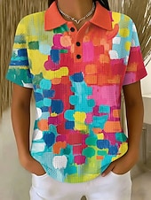 abordables Camiseta de Arte &amp; Diseño-Mujer Camisetas polo con diseño de gofre Graphic Geométrico Vintage Elegante Clásico Manga Corta Cuello de polo Tops regulares Casual Diario Amarillo Rosa Rojo Verano Primavera
