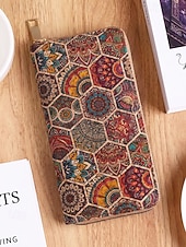 billige Lommebøker-Dame-lommebok i bohemsk kunstskinn med lang lommebok, stor kapasitet og flere kortspor med glidelås rundt clutch i flere mønstre for shopping, daglig bruk og reiser