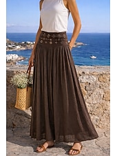 economico Gonne casual-Per donna Gonna da vacanza Bohemien Vintage Moda Etnico Maxi Vita Alta Gonne Semplice Arricciato Patchwork Foratura a caldo Inelastico Spiaggia Vacanza Blu Verde mela Marrone rossastro Giallo Chiaro