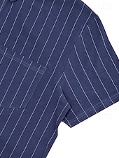 cheap Cotton Linen Shirt-Men Linen Shirt 2 Piece Shirt Set And Shorts Linen Shorts Beach Shorts Set Vertical Stripes Casual Daily Outdoor Turndown Short Sleeve Summer Fashion Casual Comfortable Clothing Apparel