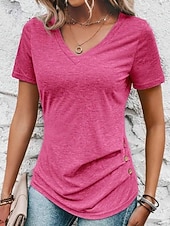 economico T-shirt semplice-Per donna Maglietta Tinta unica Moda Classico Casual Manica Corta Scollo a V Top Regolari Quotidiano Uscire Weekend Verde militare Rosso Viola Rosa Grigio Estate Primavera