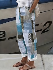 economico Fondi-Per donna Pantaloni effetto lino Gamba larga Pantaloni casual Pantaloni Estivi Vacanza Moda Streetwear Lunghezza alla caviglia Misura del girovita medio Grafico A righe Astratto Coulisse Patchwork