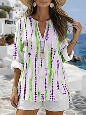 billige Kunst og Design Bluser-Dame Bluse Trykt mønster Grafisk Geometrisk Årgang Daglig Stilfull Langermet V-hals Vanlige topper Avslappet Daglig Ferie Blå Lilla Oransje Grønn Sommer Vår