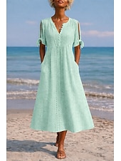 cheap White Lace Dresses-Women's Midi Dress Boho Dress A Line Dress Summer Dress Elegant Fashion Modern Daily Outdoor Beach Loose Fit Plain Short Sleeve V Neck White Purple Light Blue Summer Spring