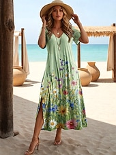  Per donna Abito Midi Abito a trapezio Abito Estivo Vacanza Casual Spiaggia Vestibilità regolare Floreale Grafico Manica Corta Scollo a V Blu Giallo Verde chiaro Rosa Estate Primavera