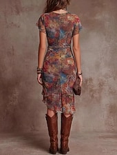 levne Elegantní květinové šaty-Dámské Šaty ke kolenům Plášťové šaty Šifonové šaty Šaty s potiskem Elegantní Módní Venkovní Dovolená Jdeme ven Běžný Grafika Krátký rukáv Do V Fialová Léto Jaro
