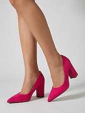 cheap Block Heel Pumps-Women's Rose Pink Suede Pumps - Elegant Pointed Toe Block Heels for Everyday Wear, Casual Outfits &amp; Stylish Street Look