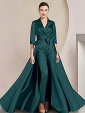 levne Máminy kalhotové kostýmy-Dvoudílné Kalhoty Po kotníky Šaty pro matku nevěsty Poloviční rukáv Košilový límec Elegantní Formální Svatební host Satén s Mašle