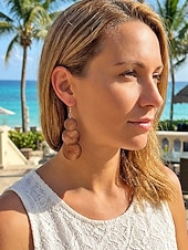 abordables Boucle d&amp;#39;oreille pour femme-Boucles d'oreilles pendantes bohèmes en bois pour femmes, boucles d'oreilles géométriques vintage aux styles variés, parfaites pour les vacances à la plage, les séjours estivaux et le quotidien.