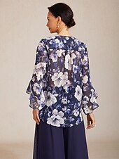 voordelige Bloemen Blouses-Dames Boho-shirt Blouse Ruche Bloemig Grafisch Paisley Vintage Stijlvol Casual 3/4 mouw V-hals Normale tops Dagelijks Werk Bruiloft gast Marineblauw Zomer Lente Herfst
