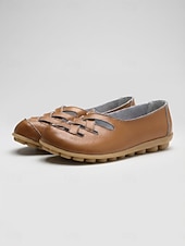 economico Ballerine da donna-Scarpe slip-on da donna gialle intrecciate con intagli, comode scarpe basse casual con suola morbida, calzature traspiranti per camminare in vacanza &amp; quotidiano