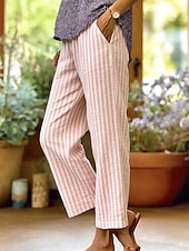 abordables Fondos-Mujer Pantalones con tacto de lino Perneras anchas Pantalones casuales Pantalones de verano Vacaciones Moda Ropa de calle Hasta el Tobillo Media cintura Graphic A Rayas Bolsillo Cintura elástica