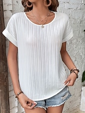  Per donna Maglietta Elegante Classico Manica Corta Girocollo Top Regolari Casuale Quotidiano Spiaggia Bianco Estate Primavera