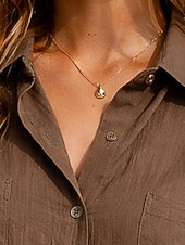 billige Essensielle falske skjorter-Dame Skjorte Uformell skjorte Skjorte med knapper Bomullsskjorte Helfarge عادي Elegant Ferie Mote Langermet Aftæpning Lange topper Gateklær Strand Ferie Brun Sommer Vår Høst