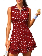 abordables Robe de tennis pour femmes-Femmes Géométrique À pois Robe de tennis tenue de sport Sans manches Floral Respirant Tennis Le golf Badminton Col Polo Col zippé Robe Noir avec blanc Jaune Rose Vêtements de tennis
