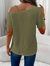 Χαμηλού Κόστους Απλή μπλούζα-Γυναικεία Μπλουζάκι Μπλουζάκι μπλουζάκι Κουρελού Σκέτο Μοντέρνα Στυλάτο Κλασσικό Κοντομάνικο Ασύμμετρος λαιμός Κανονικά μπλουζάκια Καθημερινά Εξόδου Σαββατοκύριακο