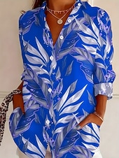 preiswerte Blumenblusen-Damen Hemd Bluse Patchwork Knöpfe Druck Blumen Grafik Vintage Stilvoll Lässig Langarm Hemdkragen Lange Oberteile Lässig Täglich Blau Rote Purpur Grün Sommer Frühling Herbst Winter