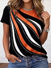 cheap Art&amp;Design tee-Women's T Shirt Print Graphic Color Gradient Stylish Classic Casual Short Sleeve Crew Neck Regular Tops Daily White / Black White Red White Pink Orange Summer Spring