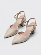 cheap Slingback Pumps-Women's Professional Black Pointed Toe Slingback Pumps - Elegant Block Heel Shoes with Adjustable Ankle Strap for Business Meetings, Formal Work &amp; Career Wear