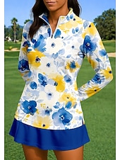 baratos Camisa Feminina-Mulheres Floral Abstrato Tops Camisa Esportiva Camisa de tênis Top de tênis Manga Longa Zíper Floral UPF50+ Resistente a UV Elasticidade Alta Pavio Humido Respirável Voleibal Tênis Golfe Gola Alta