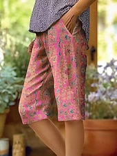 Χαμηλού Κόστους Σορτς βερμούδα-Γυναικεία Σορτς των Βερμούδων Βαμβακερό λινό σορτς Διακοπές Βίντατζ παραθαλάσσιο στιλ της γιαγιάς Μήκος γόνατος Μεσαία Μέση Φλοράλ Γραφική Στάμπα Άνεση Ανελαστικό Καθημερινά ΕΞΩΤΕΡΙΚΟΥ ΧΩΡΟΥ Δρόμος