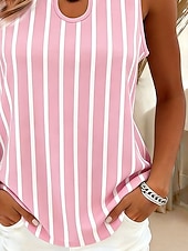 cheap Graphic Tank-Women's Keyhole Top Tunic Tank Top Keyhole Graphic Geometric Striped Stylish Classic Sleeveless Asymmetrical Long Tops Casual Daily Pink Summer Spring