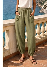 abordables Fondos-Mujer 100% Algodón Pantalones anchos Pantalones Harem Vacaciones Básico Confort Largo Cintura Media Color sólido Bolsillo Cintura elástica Cómodo Transpirable Rígido Diario Casual Gris Negro Blanco