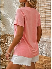 economico T-shirt semplice-Tunic da donna in 100% cotone con bottoni grafica semplice elegante a maniche corte girocollo regolare top quotidiani bianchi rosa khaki grigio estate primavera autunno