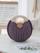 economico Borsette e borse tote-Borsa tote rotonda da donna in paglia, disponibile in diversi colori, ideale per vacanze al mare, viaggi in resort, outfit estivi casual e per un look boho di tutti i giorni.