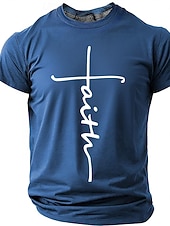 cheap Faith T shirts-Faith Cross Men's Minimalist Christian Spiritual Religious T Shirt Graphic Crew Neck Short Sleeve Church Worship Easter Gift for Believers Designer Clothing Apparel