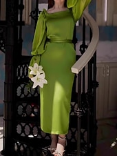 cheap Chiffon Dresses-Women's Midi Dress Chiffon Dress Casual Dress Elegant Fashion Modern Outdoor Vacation Going out Regular Fit Plain Long Sleeve V Neck Green Summer Spring