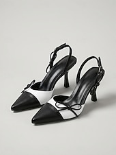 abordables escarpins à talon ouvert-Escarpins classiques noirs et blancs à bride arrière pour femme - élégants escarpins bicolores à bout pointu et nœud papillon, parfaits pour le bureau et un style urbain chic. &amp;événements sociaux