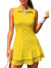 abordables Robe de tennis pour femmes-Femmes Géométrique À pois Robe de tennis tenue de sport Sans manches Floral Respirant Tennis Le golf Badminton Col Polo Col zippé Robe Noir avec blanc Jaune Rose Vêtements de tennis