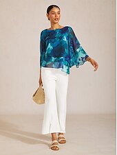 economico camicie, top e camicette-Top a strati in chiffon con fantasia Ocean Bloom