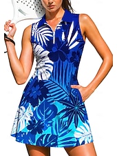 abordables Vestido de Mujer-Mujer Degradado Plantas Flores Vestido de tenis Vestido deportivo Sin Mangas Estampado Transpirable Voleibol Tenis Golf Cuello de polo Cuello con cremallera Bermudas Vestidos Azul Real Ropa de tenis
