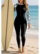 cheap One Pieces Rash Guards-Women's Standard Rash Guard Full Body Swimwear Dive Skin Suit Floral Front Zip UPF50+ UV Protection Quick Dry Long Sleeve Swimwear Surfing Canoeing Diving Summer
