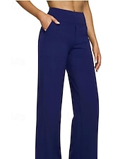 cheap Wide Leg &amp; High Waisted-Women's Trousers Casual Pants Straight Fashion Streetwear Basic Full Length High Waist Plain Pocket Elastic Waist Comfort Micro-elastic Daily Vacation Street Blue Black White Almond Spring Fall Loose
