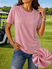 ieftine tricou simplu-tricou damă tricou cu sistem de absorbție a umezelii tricou de mătase elegant clasic mânecă scurtă guler rotund topuri obișnuite casual sport de plajă negru alb roz roșu bleumarin vară primăvară