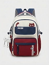 Недорогие Kids &amp; Teen Backpacks-Tween Girls Colorblock Cat Backpack, Cute Japanese Style School Bookbag for Middle School Students with Large Capacity and Multi-Pocket Storage