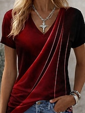 economico Maglietta Arte &amp; Design-Per donna Maglietta Stampato A strisce Floreale Grafico Musica Vintage Elegante Classico Manica Corta Scollo a V Top Regolari Quotidiano Sportivo Uscire Nero Rosso Estate Primavera Autunno