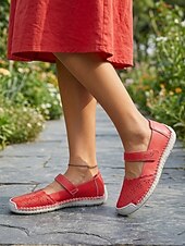 economico Ballerine da donna-Ballerine Mary Jane rosse da donna – scarpe comode e traspiranti con intagli e cinturino regolabile, scarpe leggere da passeggio ideali per i viaggi &amp;abbigliamento quotidiano