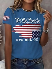  День независимости США Жен. Футболка С принтом Графика Флаг Стиль Классика На каждый день С короткими рукавами Вырез под горло Обычные топы Повседневные Синий Цвет золы Черный Белый Лето Весна
