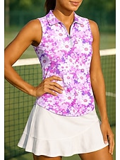 お買い得  女性用シャツ-女性用 花 スポーツシャツ ポロシャツ テニスシャツ ノースリーブ ジッパー 花柄 UPF50+ UV耐性 高弾性 吸汗性 高通気性 テニス ゴルフ ピクルスボール 折襟 ジップカラー シャツ トップス ピンク スカイブルー パープル テニスウェア