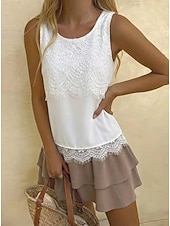 Damskie Sukienka mini Biała koronkowa sukienka Codzienny Urlop Ulica Święto Regularny Bez rękawów Półgolf Biały Lato